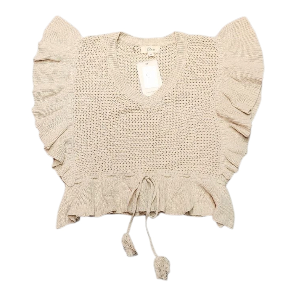 Elan Tan Cream Ruffled Tie Front Crochet Blouse NWT Sold At Bloomingdales